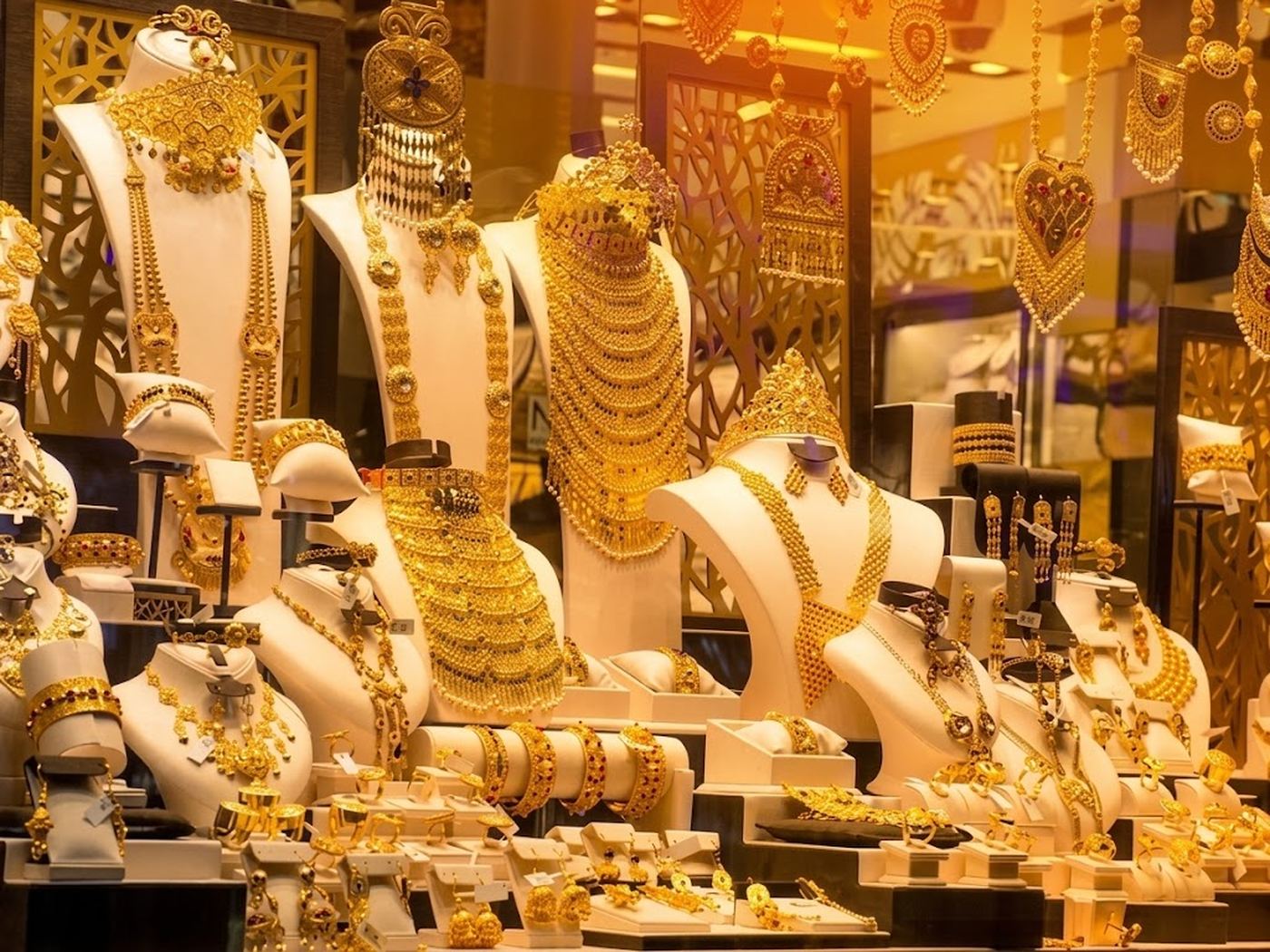 Gold jewellery display at the Dubai Gold Souk
