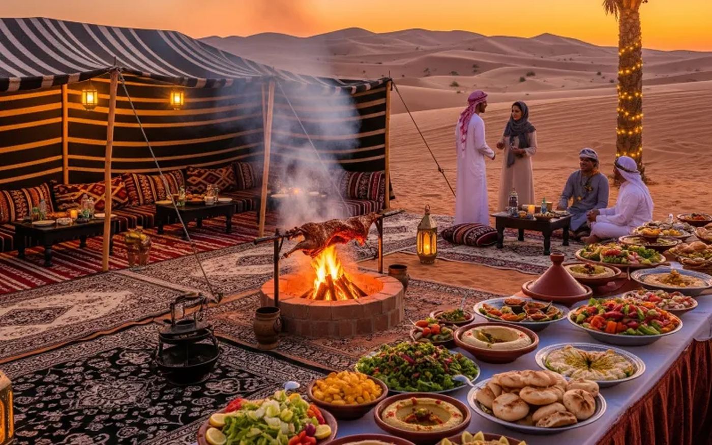 Desert camp dinner setup
