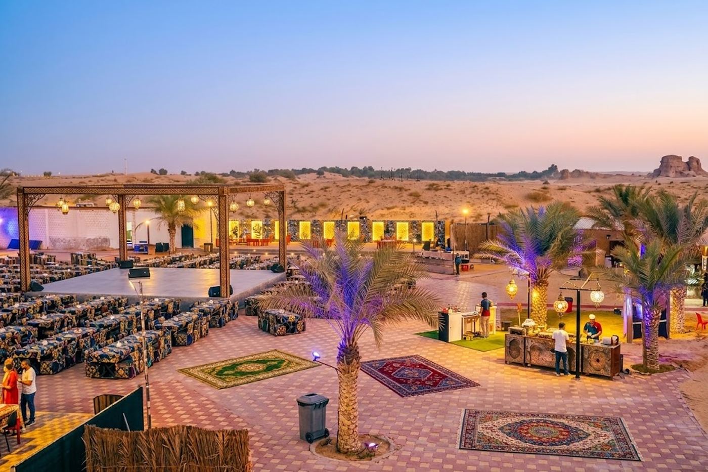 Premium desert camp at dusk